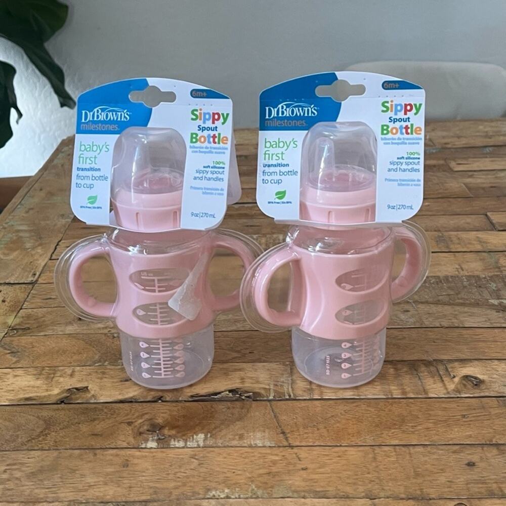 Dr Brown's Milestones Sippy Spout Bottle Pair with Silicone Handles 9oz BPA Free